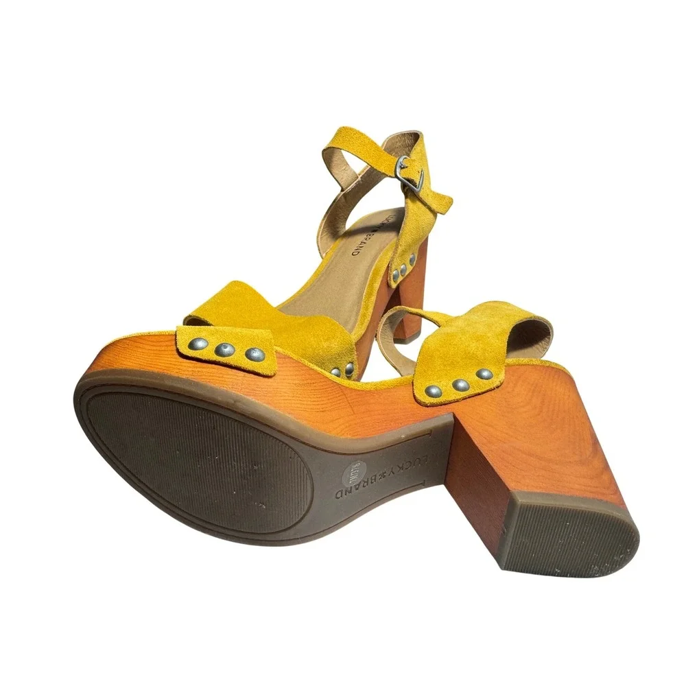 Lucky Brand Trisa Women's Suede Platform Sandals Mustard Yellow Boho Studded